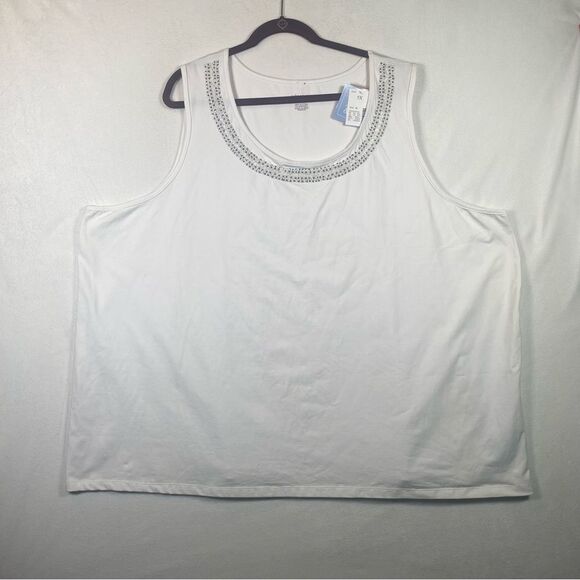 Liz & Me New With Tags White Tank W/Beaded Front Accent Size 5X - Picture 1 of 10